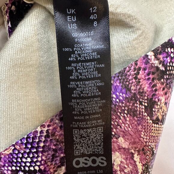 Asos Purple Snakeskin-Style Shorts Y2K-Inspired Side Zipper Size 8/Small - Picture 4 of 7